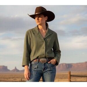 Vintage Women's Olive Green Suede Button Up Blazer Jacket M